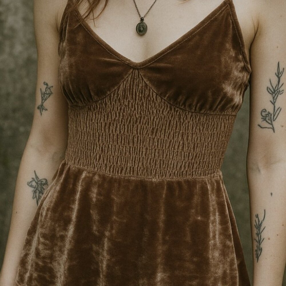 Emma & Sam Y2K Brown Velvet Romantic Fairy Grunge Festival Cami‎ Top Sz M